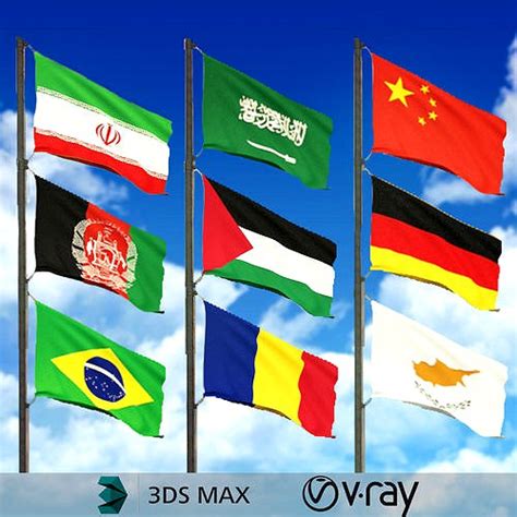 Flags of all 196 countries 3d model