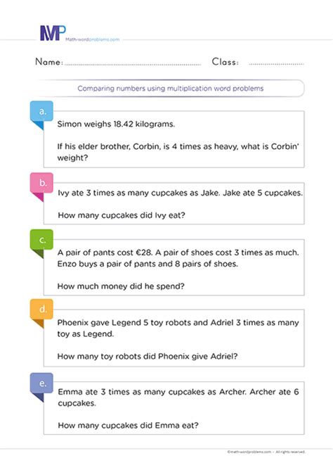 Comparing Numbers Using Multiplication Word Problems Grade 4