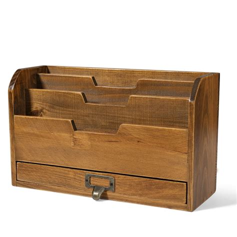 3 Tier Wooden Desk Organizer Country Rustic Compartments Slot File