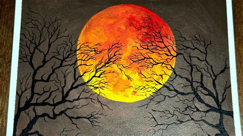 Blood Moon Acrylic Painting Tutorial Full Moon Acrylic Painting On