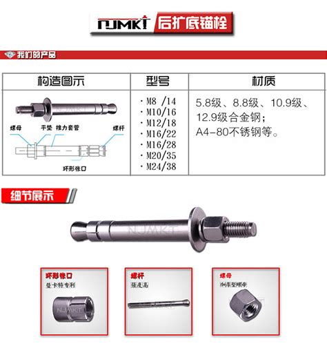 后切底柱锥式锚栓 后切底锥式锚栓 8 8级倒锥形化学锚栓 阿里巴巴