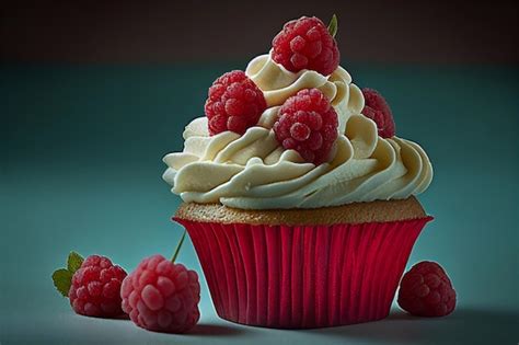 Premium Ai Image Cupcake With Raspberries Ai Generated