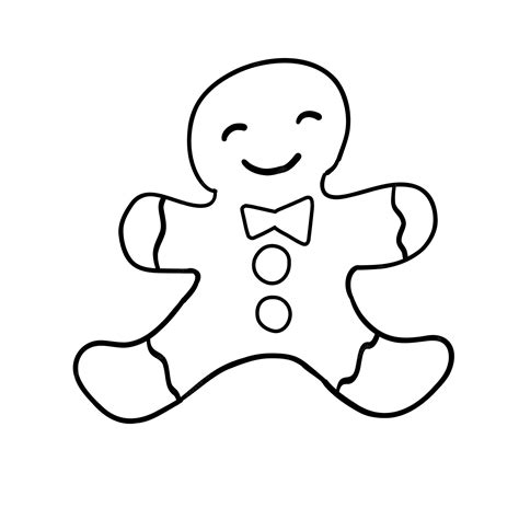 Premium Vector Gingerbread Man In Outline Doodle Style Christmas And