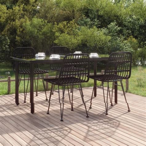 VidaXL 5 Piece Patio Dining Set Black Poly Rattan 63 Table Length 5