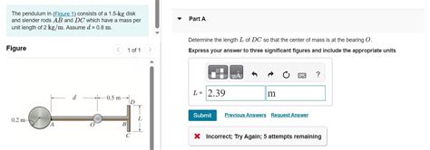 The Pendulum In Figure 1 Consists Of A 1 5kg Disk Chegg