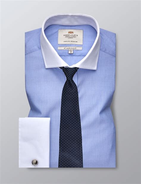 Mens Formal Blue End On End Slim Fit Shirt Double Cuff Windsor