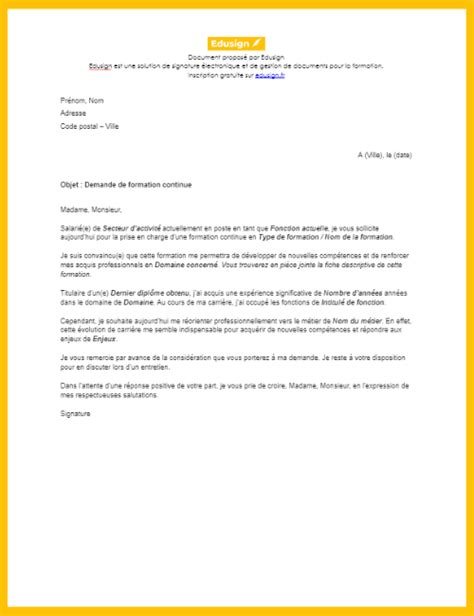 Lettre de demande de formation continue Modèle gratuit en format Word