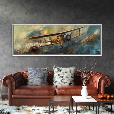 Vintage Stunt Plane Flying Through Clouds Wall Art Canvas Print