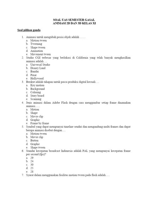 Soal Animasi 2d Dan 3d Kelas Xi Pdf