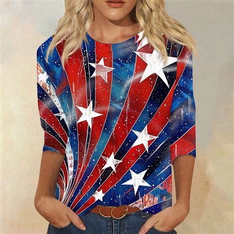 Taymeis 4th Of July 34 Sleeve T Shirts For Women Independence Day American Flag Star Stripe