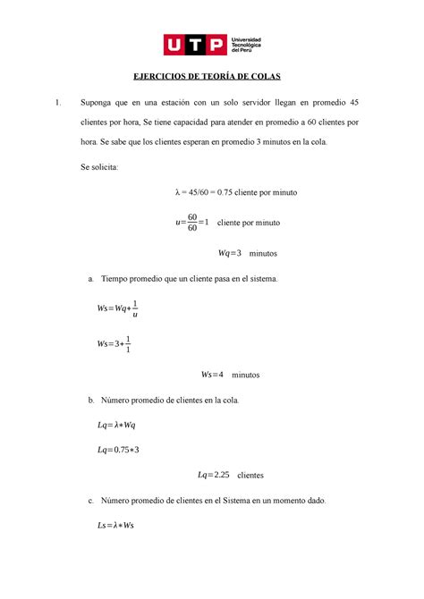 Ejercicios Resueltos De L Nea De Espera O Teor A De Colas Ejercicios