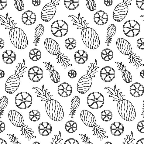 Black And White Hand Drawn Pineapple Fruit Vector Seamless Pattern