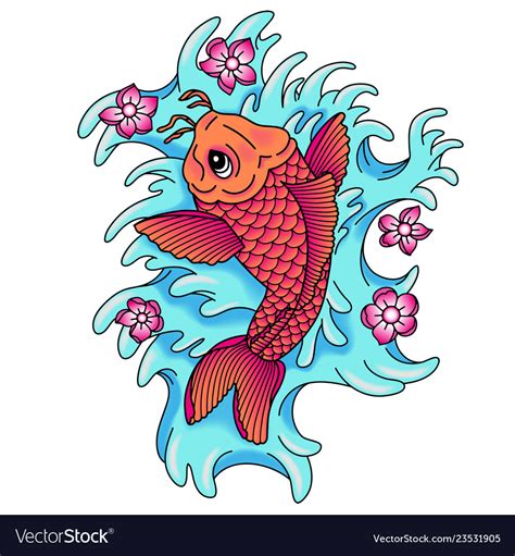 Koi Carp Traditional Japanese Tattoo Flash Tattoo Vector Image