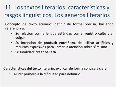 PPT 11 Los textos literarios características y rasgos lingüísticos