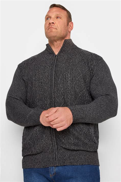 Kam Charcoal Grey Full Zip Cable Knit Cardigan Badrhino