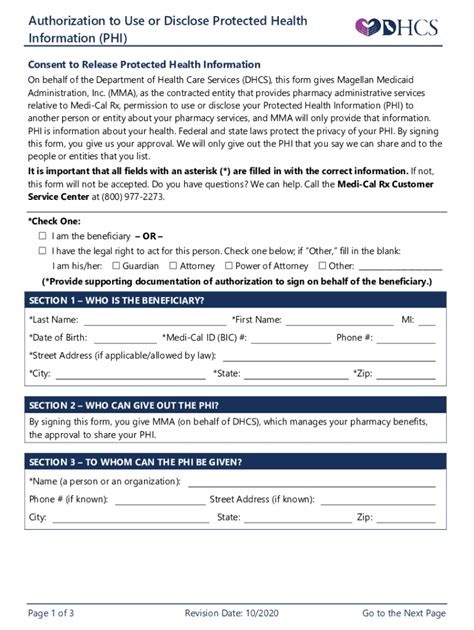 Fillable Online Medi Cal Rx Authorization To Use And Disclose Phi Form