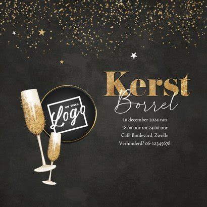 Uitnodiging Kerstborrel Krijtbord Goud Kaartje Go