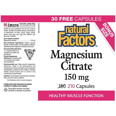 Natural Factors Magnesium Citrate Mg Capsules