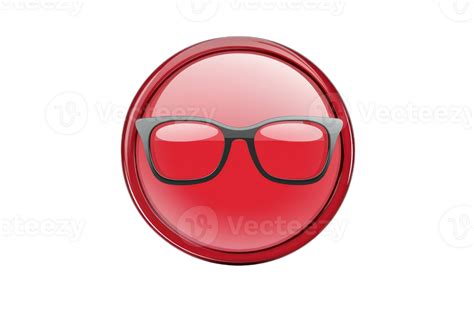 Red Button Icon With Glasses Glossy Red Button With Trendy Glasses