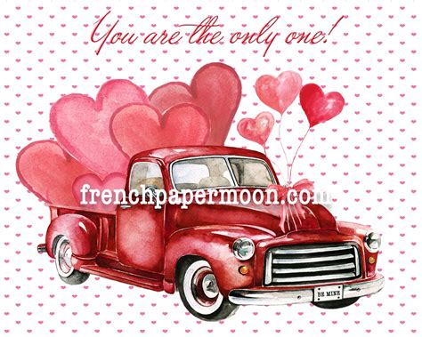 Digital Valentine Truck With Hearts Hand Drawn Red Truck Valentine