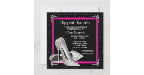 Black Hot Pink Glitter High Heel Birthday Party Invitation Zazzle