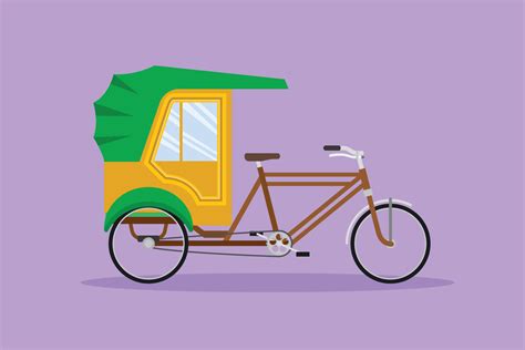 Graphic flat design drawing cycle rickshaw seen from the side pulls the ...