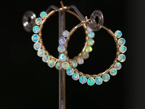 Ethiopian Opal Wire Wrapped Gemstone Hoop Earrings In Gold Filled Valltasy