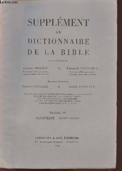 Supplément au dictionnaire de la Bible Fascicule 60 Safaïtique Saint