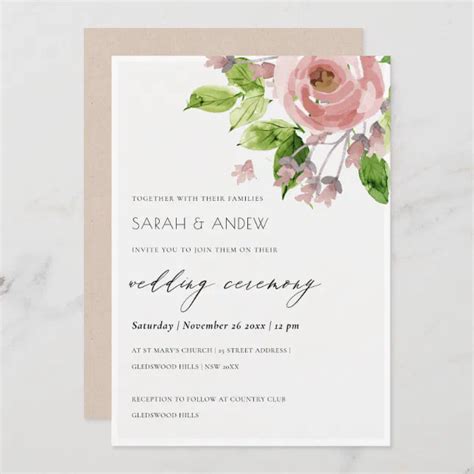 Soft Romantic Blush Pink Watercolor Floral Wedding Invitation Zazzle