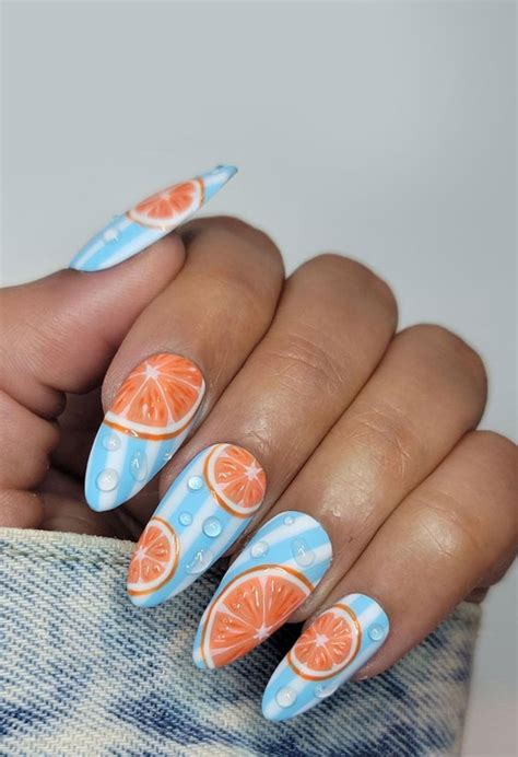 Refreshing Nail Art Inspired By Zesty Summertime Citrus Fruit Citrus Blue Nails