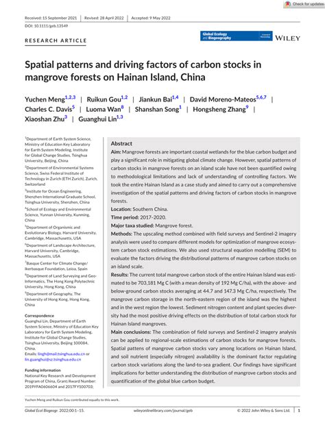 Pdf Spatial Patterns And Driving Factors Of Carbon Stocks In Mangrove