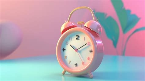 Premium Vector A Pink Alarm Clock With The Time Of