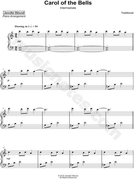 Jennifer Eklund Carol Of The Bells [intermediate] Sheet Music Piano