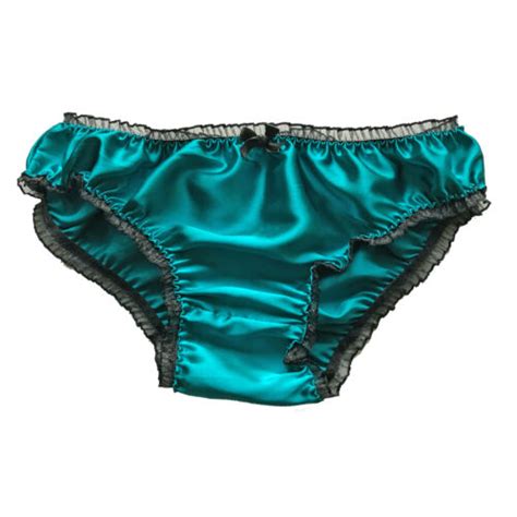 Teal Green Satin Frilly Sissy Panties Bikini Knicker Underwear Briefs