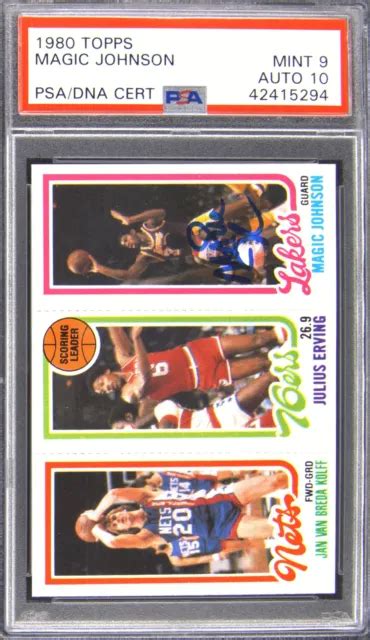 1980 TOPPS LARRY Bird Magic Johnson Julius Erving 9 Autograde 10 PSA