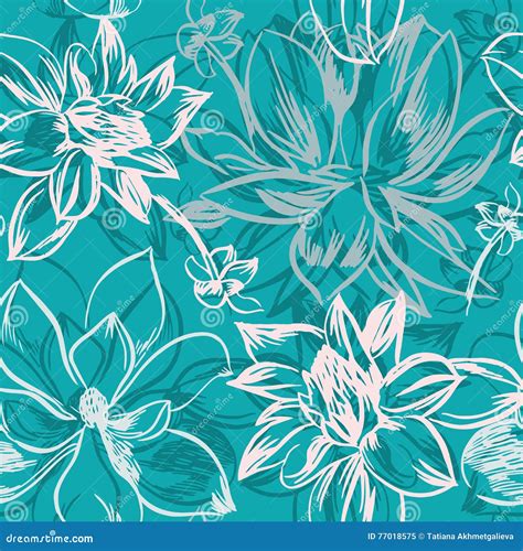 Vector Seamless Pattern With Hand Drawn Ink Flowers Stock Vector