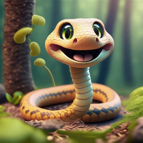 Premium Photo 3d Cute Smile Little Snake Kawaii