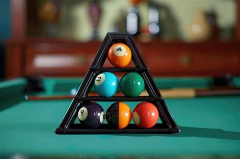 Premium Photo A Pyramid Of Billiard Balls On A Pool Table Ideal For