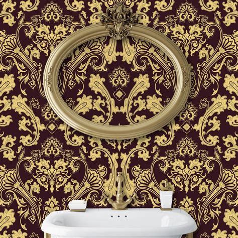 Victorian Wallpaper, Dark Wallpaper, Antique Wallpaper, Damask Wallpaper, Goth Wallpaper, Gold ...