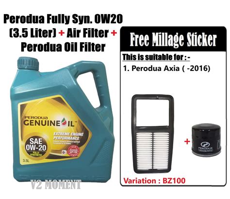 Perodua Engine Oil 0w20 Fully Synthetic 35l Perodua Bezza Oil Filter