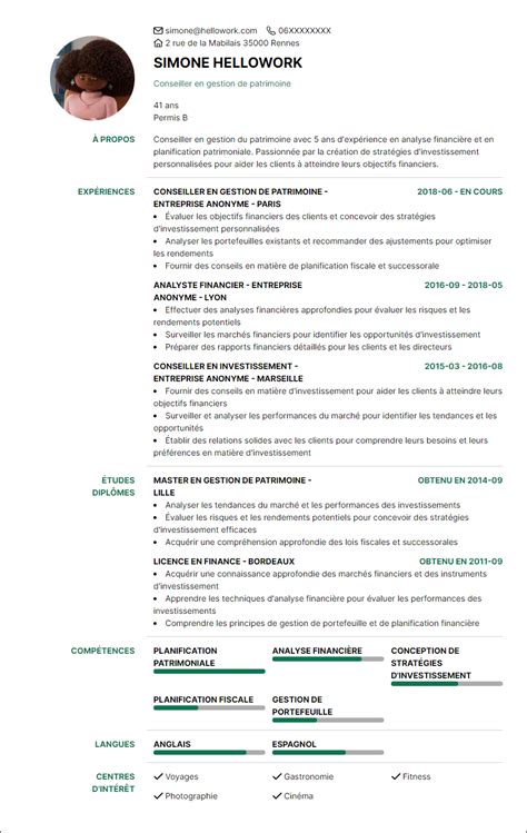 Exemple CV Conseiller En Gestion De Patrimoine HelloWork