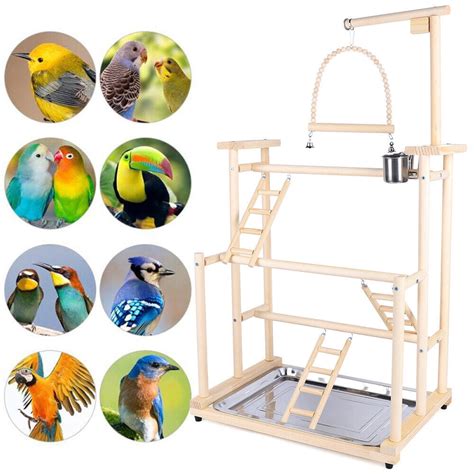 Pet Parrot Playstand Wood Perch Gym Play Parrots Bird Playground Bird