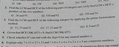 2 Find The LCM And HCF Of The Following Pairs Of Integers And Verify Tha