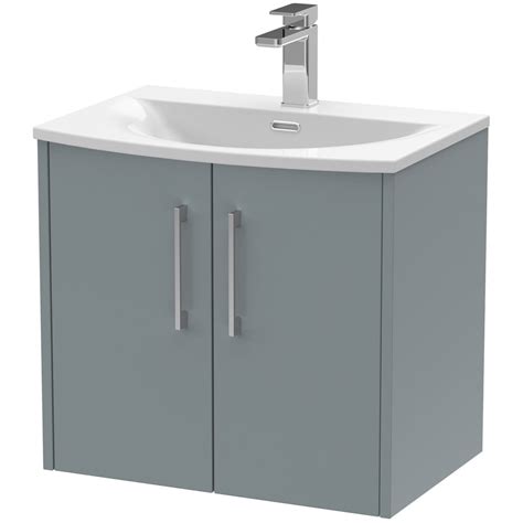 Hudson Reed Juno Coastal Grey 600mm Wall Hung 2 Door Vanity Unit And Basin 4 Vanity Units From