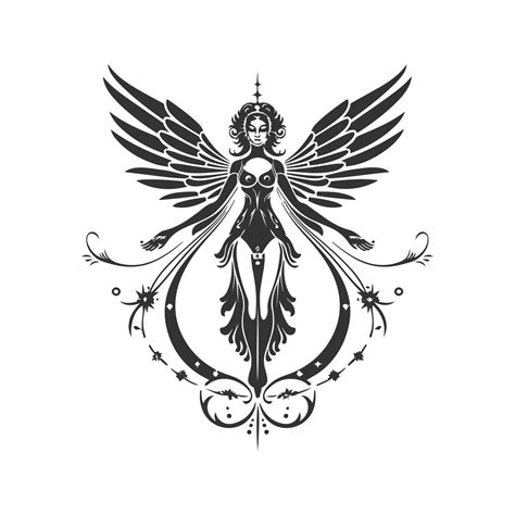 angel of jewels, vintage logo line art concept black and white color, hand drawn illustration ...