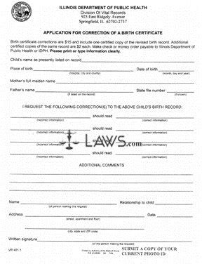 FREE Form Application For Correction Of A Birth Certificate FREE