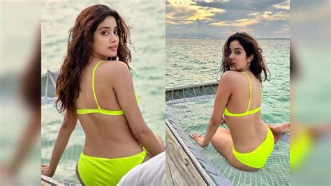 Janhvi Kapoor In Fluorescent Green Bikini Enjoying Vacation In Maldives