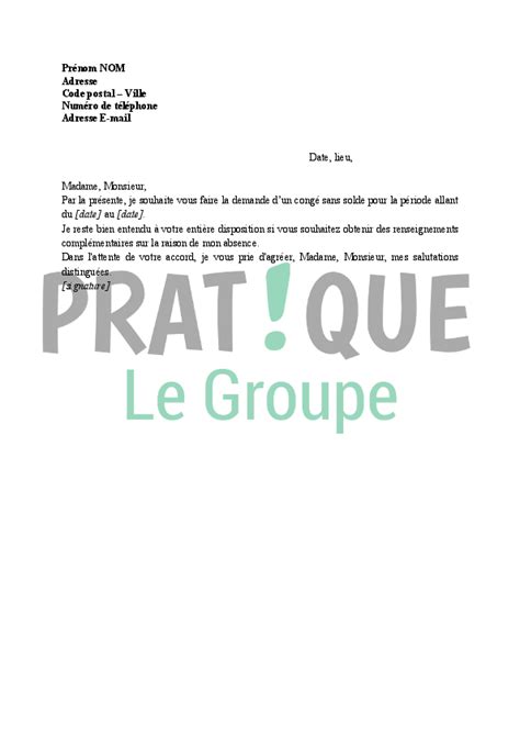 Lettre De Demande De Cong Sans Solde Pratique Fr