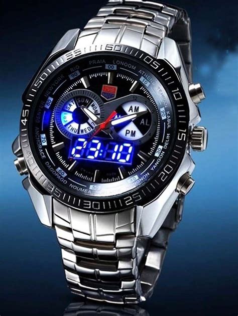 Tvg Dual Display Stainless Steel Men S Clock Military Led Pointer Mens