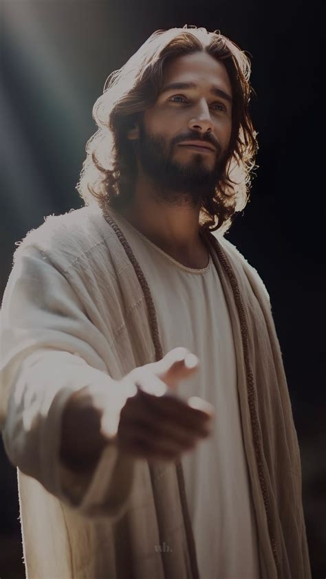 A Man With Long Hair Wearing A White Robe And Holding His Hands Out To